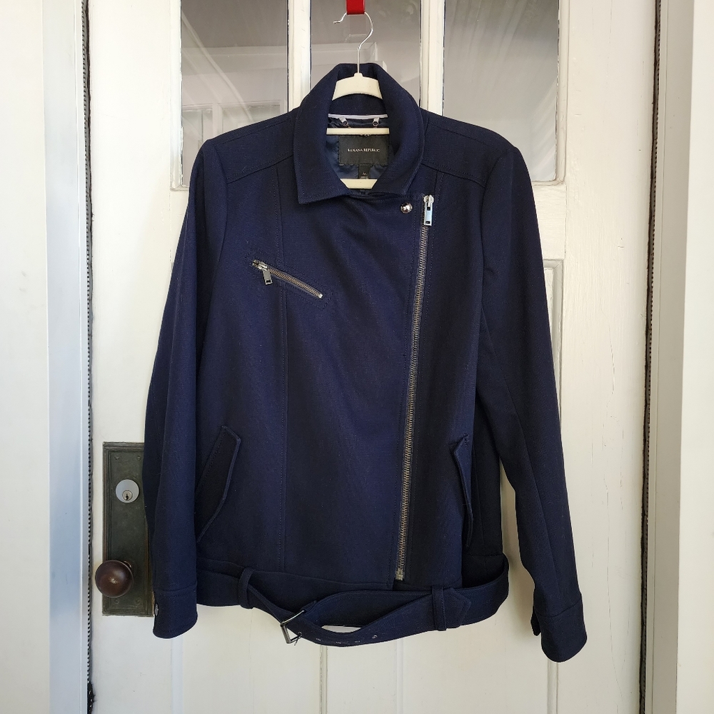 Banana Republic Navy Biker Moto Jacket, Sz M - Picture 3 of 12